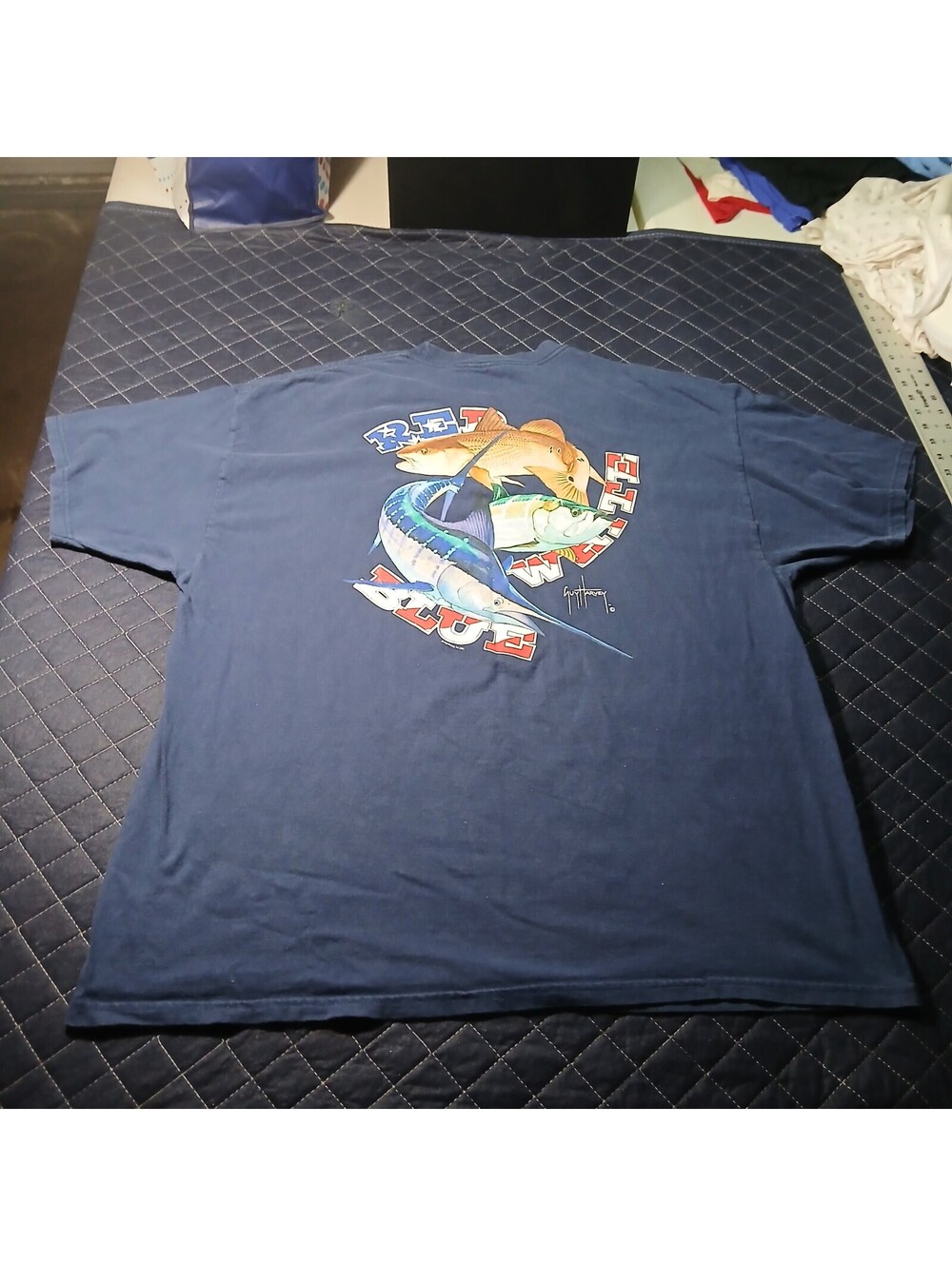 Guy Harvey Blue Graphic Pocket T-Shirt 2XL Fishing Short Sleeve Cotton Tee